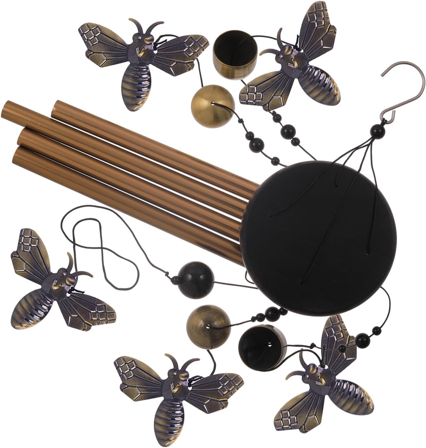 Garden Bee Wind Chimes Outdoor Indoor Decor - with 4 Tubes 4 Bells 5 Bees Wind Chime, Mobile Romantic Bee Wind Catcher, Bees Windchimes for Home, Mom Gifts, Balcony, Tree, Festival, Garden Decoration
