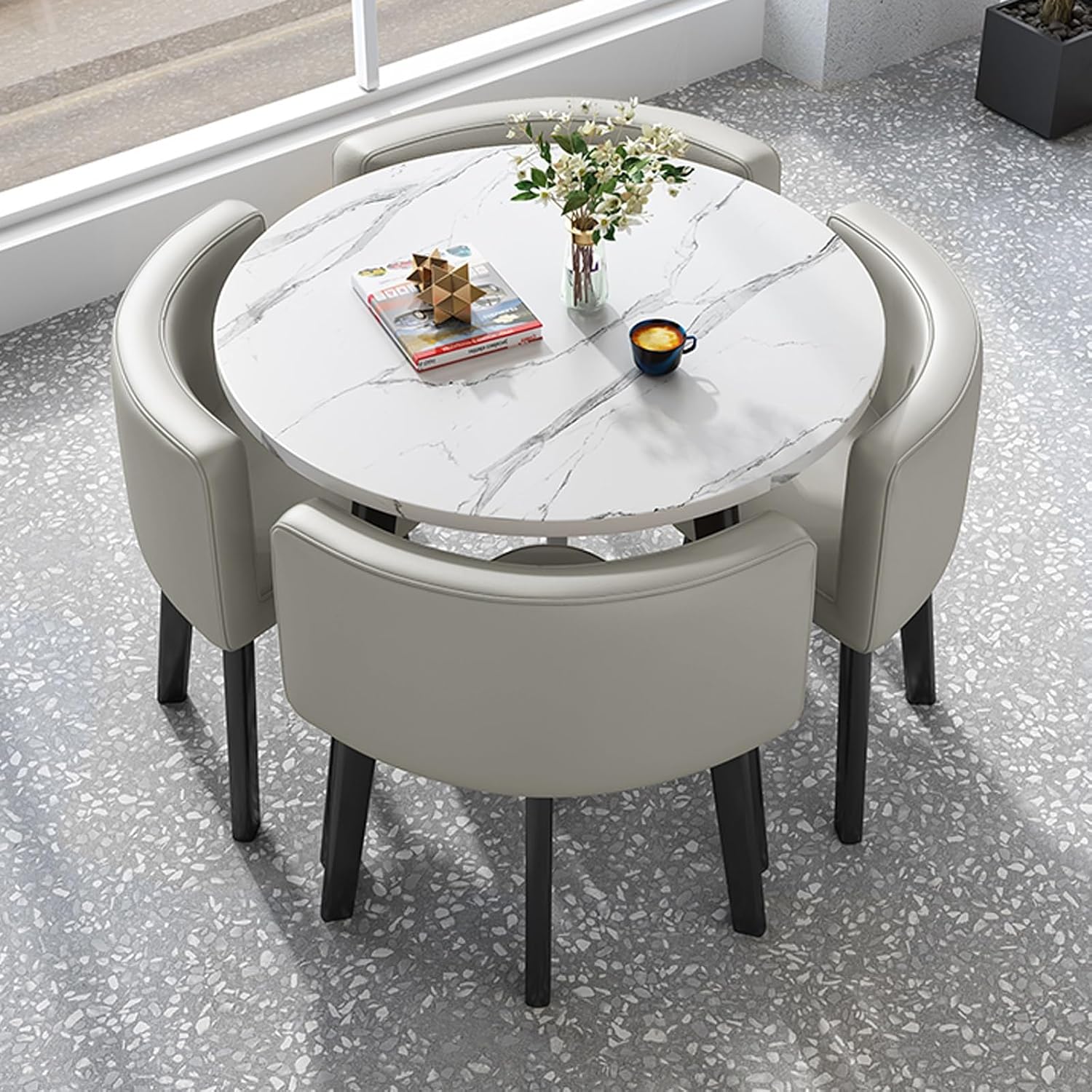 Office Reception Room Club Table and Chair Set, Home Living Room Kitchen Leisure Table, Tea Shop Coffee Shop Dessert Shop Negotiation Room Reception Room Restaurant Bar Terrace(Light Gray)
