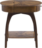 LAX Mid-Century Modern Wood Chairside End Table with USB Charging Station, Drawer and Shelf Storage. Nutmeg with Espresso Legs