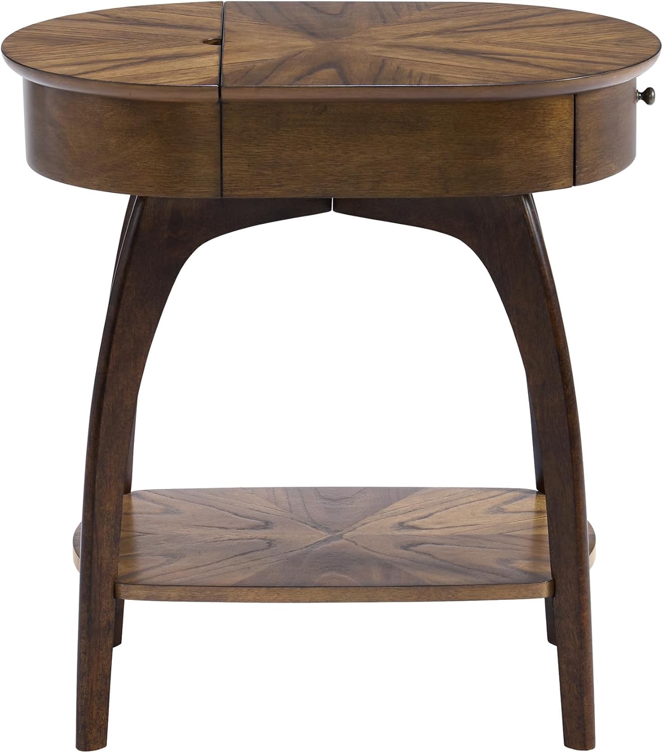 LAX Mid-Century Modern Wood Chairside End Table with USB Charging Station, Drawer and Shelf Storage. Nutmeg with Espresso Legs