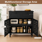 Sideboard Cabinet with 2 Doors & 2 Drawers - Adjustable Storage Console Table for Living Room, Bathroom - Modern Farmhouse Storage Cabinet with Black Handles