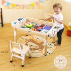 4 in 1 Kids Table and 2 Chairs Set, Large Storage Toddler Table and Chair Set with 4 Side Box, Graffiti/Building Blocks Double-Sided Tabletop, Multi-Functional Children Activity Table