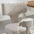 SoarFlash Modern Wooden Dining Chairs Set of 6, Farmhouse Linen Fabric Upholstered Accent Chair Curved Backrest with Copper Nails Around,Kitchen Chairs with Hardwood Frame, Beige