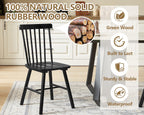 PrimeZone Windsor Dining Chairs Set of 4 with Spindle Back, Black | Solid Rubber Wood Farmhouse Kitchen Chair, Mid-Century Modern Side Dining Chair for Dining Room, Kitchen & Restaurant