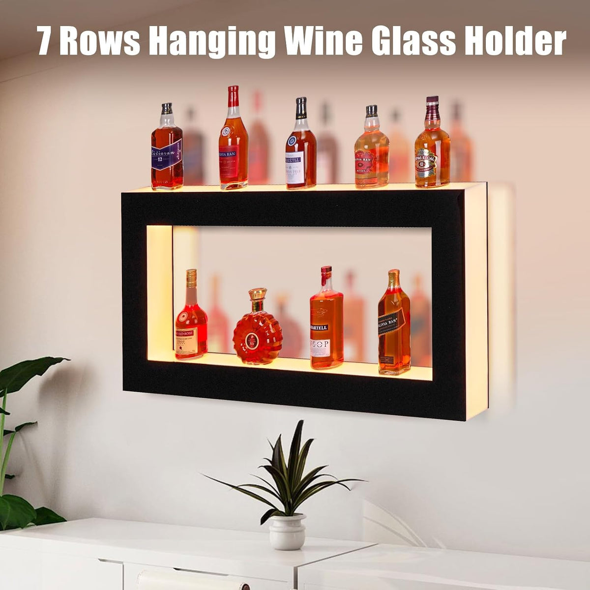 48 Inch LED Lighted Liquor Bottle Display Shelf, 2-Tier Acrylic Wall-Mounted Bar Rack with 16 RGB Lighting, 4 Modes, 1-8 Hour Timer, App & Remote Control, for Home Bar Wine and Liquor Storage