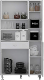 90 Kitchen Pantry, One Drawer, Multiple Cabinets, Two Open Shelvess -White