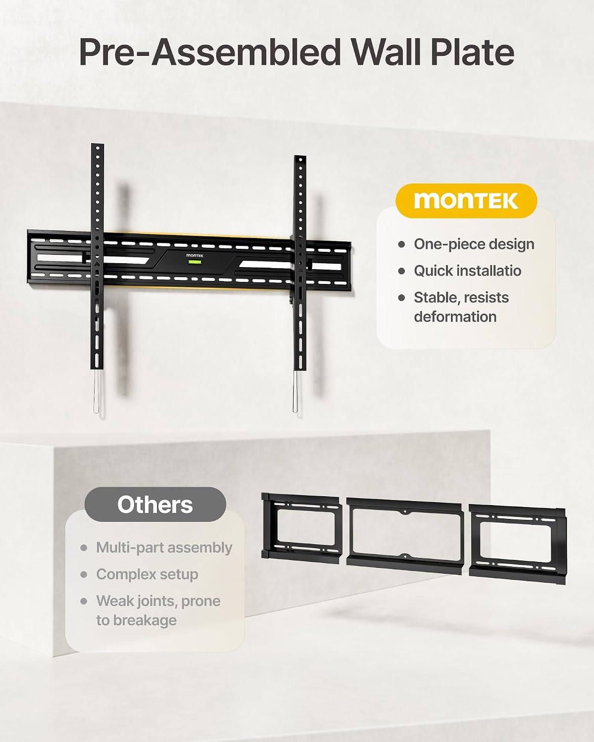 monTEK Heavy Duty Tilting TV Wall Mount for 50-100 Inch TVs up to 220lbs | 4X Safety Tested, 15° Tilt, Fits 16/18/24" Wood Studs, Max VESA 900x600mm, Living Room, Bedroom, Home Theater, Commercial Use