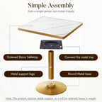 31.5" Square Dining Table, Square Restaurant Table with 1.2" Thick Sintered Stone Tabletop and Golden Metal Pedestal Base, Bistro Table for Diner, Bar, kitchen, Bakery, Apartment (Marble White)