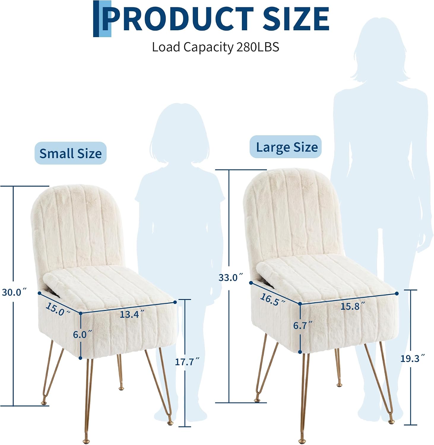 Garvee Vanity Stool Chair with Backrest & Storage,Faux Fur,White,Small | Hidden Storage Compartment, 280 Lbs Capacity, Soft Square Ottoman, Modern Style for Bedroom or Living Room