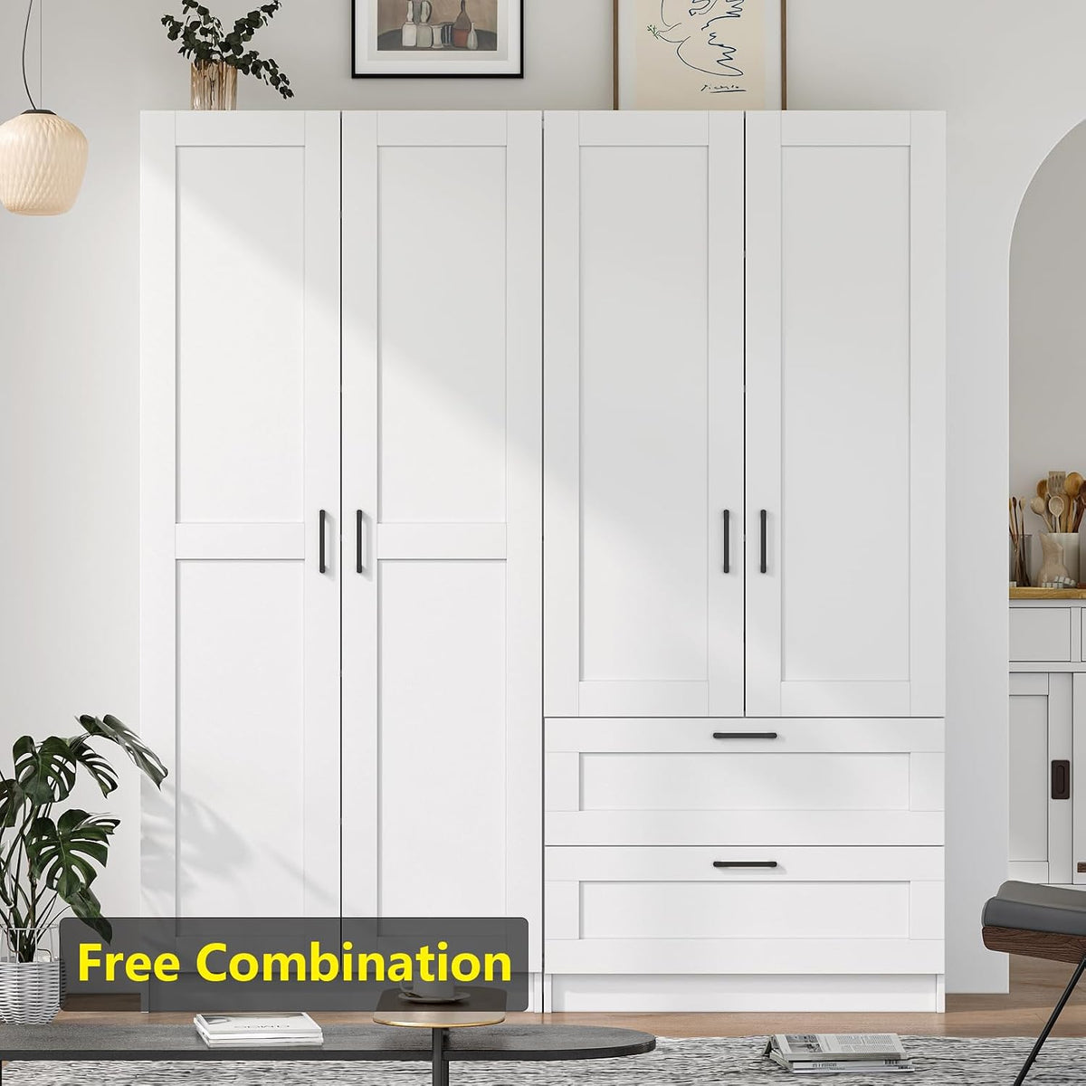 White Tall Kitchen Pantry Cabinet Organizers and Storage with Doors and Adjustable Shelves，Wood Large Gabinetes Para Cocina Office Bookshelf for Laundry Room Cabinets (31.5”W*15.7”D*71”H)