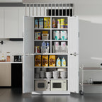 White Steel Kitchen Pantry Storage Cabinet with Adjustable Shelves, Heavy Duty Country Style Metal Storage Cabinet for Kitchen Bathroom Living Room