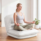 DUMOS Comfy Saucer Chair, Small Foldable Floor Chair, PU Leather | Adjustable Back Support, Bedroom, Living Room, Dorm Gaming, Small Spaces Apartment, Adults, Creamy White