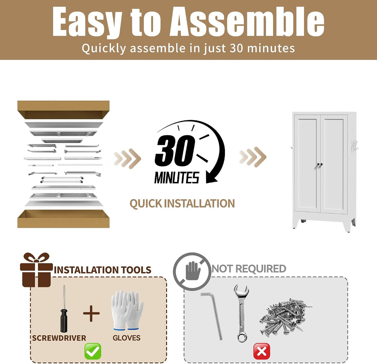 47.3 Inch White Metal Pantry Cabinet Freestanding Storage Organizer with 3 Adjustable Shelves 110lb Per Shelf Heavy Duty Cabinet for Living Room