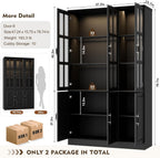 MEISSALIVVE 78.7" Kitchen Pantry Storage Cabinet with LED Lights, Tall Pantry Cabinet with Glass Doors, Kitchen Hutch Utility Pantry, Black (47.2" W x 15.7" D)