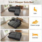 KCGKCG 82" L Shaped Sleeper Sofa Bed, Pull Out Couch Bed with Storage Chaise/Reclining Backrest, Sectional Couches for Living Room with USB Port, Foldable Table, Cup Holder, Side Pocket, Deep Grey