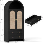 71" Arched Cabinet Kitchen Pantry Cabinet with Rattan Doors, Storage Cabinet with Drawers & Height Adjustable Shelves, Hutch Cabinets with Storage, Tall Arch Bookcase for Dining Room Kitchen, Black