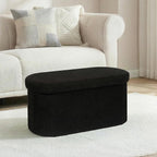 30 Inches Oval Ottoman with Storage, Boucle Sherpa Storage Ottoman Bench, Folding Foot Rest Chest for Bedroom Living Room