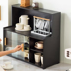 3-Tier Kitchen Pantry Sideboard Cabinet with Sliding Glass Doors, Storage Organizer for Dining Room, Ideal for Spices, Bottles, and Bowls, Countertop Accessory
