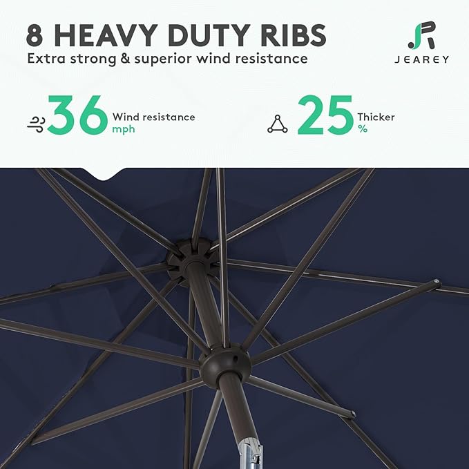 JEAREY 10FT Outdoor Patio Umbrella Outdoor Table Umbrella with Push Button Tilt and Crank, Market Umbrella 8 Sturdy Ribs UV Protection Waterproof for Pool, Garden (Navy)