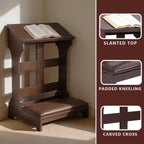 Kneeler for Prayer – Wooden Prayer Bench Kneeler, Padded Faux Leather Kneeling Pad, Space-Saving 23" L X 20" W for Home ChurcWorship Ebony