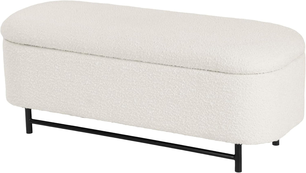 HomePop Ellipse Modern Storage Bench with Metal Legs |Homepop Home Décor|Bench with Storage for Living Room & Bedroom - Cream Boucle