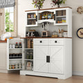 Gyfimoie 60" Tall Farmhouse Kitchen Pantry Storage Cabinet,Kitchen Hutch with Microwave Stand,Freestanding Buffet Pantry Cabinet with Glass Door and Adjustable Shelves for Dining Room (White)
