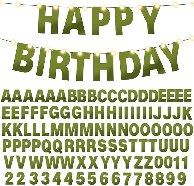 TaoBary 112 Pcs DIY Letter Kit Glitter Customizable Banner Letters Include 107 Letters and Numbers 3 Rope and 2 Needles for Birthday Halloween Christmas Wedding Valentine Party Decor(Bright Green)