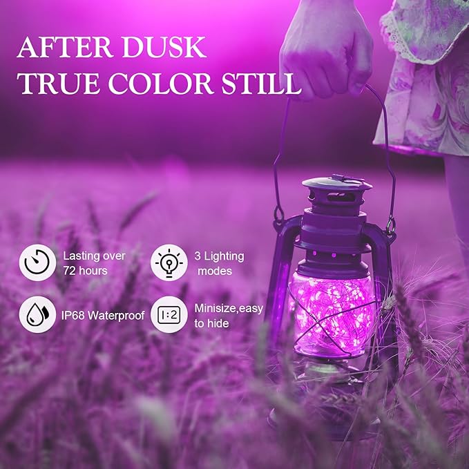 Aogist Led Fairy Lights 3 Modes Battery Operated String Lights Waterproof Silver Wire 7 Feet Firefly Starry Moon Mason Jar Lights for DIY Wedding Party Christmas (Purple, 8 Pack)