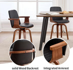 VipDesk Dining Chairs Set of 2 - Mid Century Modern Swivel Kitchen Chairs for Dining Room, Upholstered PU Leather Chairs with Wooden Arms and Legs, Black