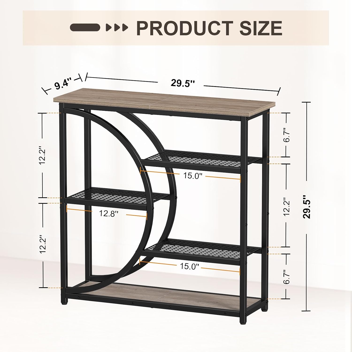 Snughome Entryway Table, Narrow Console Table, Industrial Sofa Table with 5 Tier Storage Shelves, Entrance Table for Hallway, Behind The Couch, Living Room, Foyer, Grey