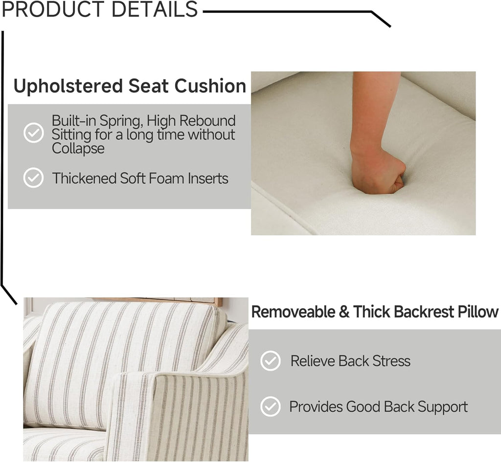 Swivel Accent Chair Set of 2, Fabric Upholstered Arm Chair for Living Room, Modern Club Armchair Comfy Single Sofa Bedroom Reading Seat with Lumbar Pillow - Pinstripe Light Brown