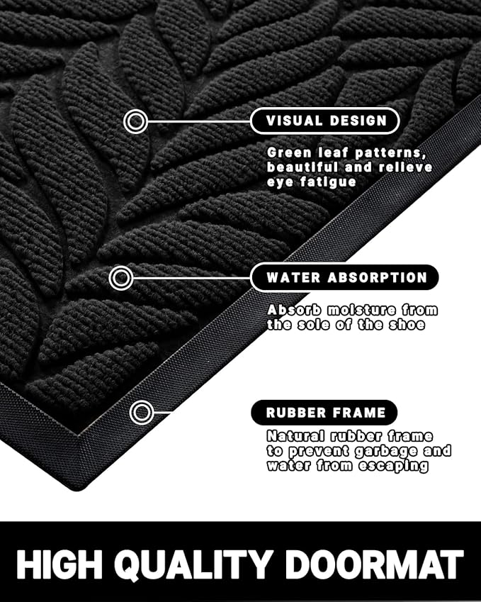 Yimobra Front Door Mat Outdoor Indoor, 36x24 All-Season Waterproof Welcome Mat, All-Weather Outside Entrance Mat, Non-Slip Patio Porch Doormat, Low Profile, Fade Resistant, Black