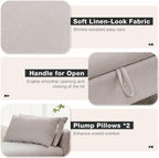 67'' King Size Storage Bench for Bedroom End of Bed,Linen Bedroom Bench for Foot of Bed King,Storage Bench with Arched Arms and 2 Cushion for Living Room Entryway Window,Khaki