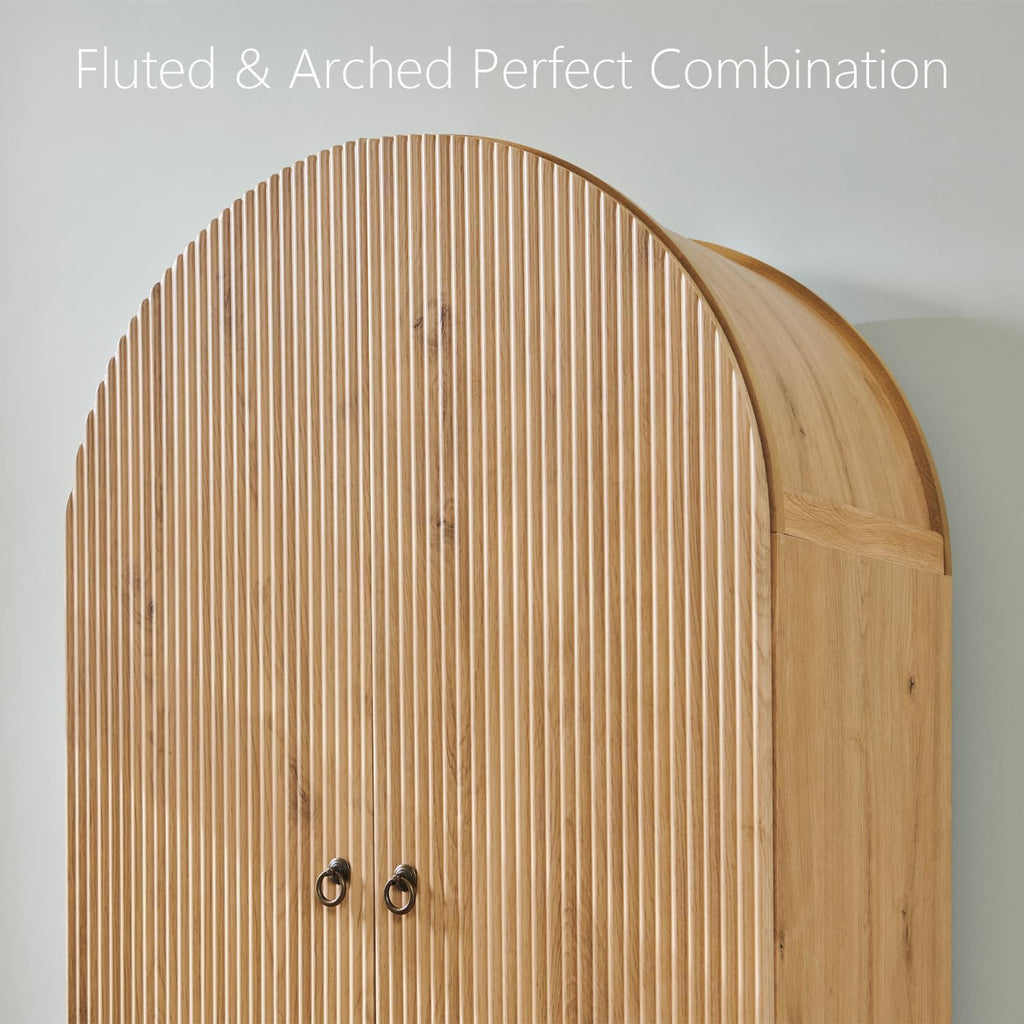 IFGET Fluted Arched Pantry Cabinet, 71" Tall Kitchen Storage Pantry Cabinet with Adjustable Shelves and 2 Large Drawers, Freestanding Morden Versatile Cupboard for Living Room, Bathroom, Natrual