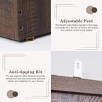 Farmhouse 4 Doors Armoire Wardrobe Closet w/Folding Sliding Barn Door and Lights, LED Armoire Closet w/Drawers for Bedroom, Freestanding Wooden Wardrobe Storage Closets w/Hanging Rod,Rustic Brown