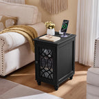 Joaxswe Narrow Side Table with Charging Station Set of 2, Night Stand with Glass Door,Bedside End Tables with Adjustable Shelf Storage Cabinet,Wood Nightstand for Small Spaces Living Room Bedroom