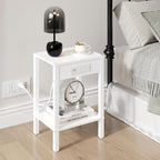 MMEOLUOOK End Table with Charging Station, Sofa Side Table Set of 2, 2-Tier Storage Shelf for Small Space, Nightstands for Living Room Bedroom Bedside Tables White MLBZ14WE-2