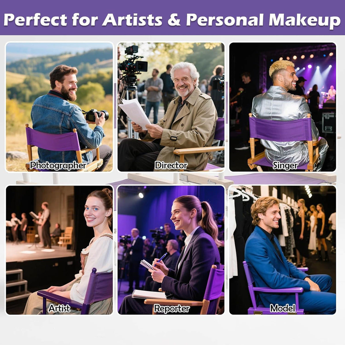 STAY GENT Director's Chair Canvas Replacement Kit 21"L x 8"W - 21"L x 16.5"W Replacement Canvas Durable Cotton Canvas Seat & Back Covers for Makeup, Movie, Show, Outdoor Patio Stools, 1 Set Purple