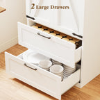 71” H Kitchen Pantry Cabinet, 4-Tier Farmhouse Storage Cabinet with Barn Doors, 2 Drawers, Adjustable Shelf, Freestanding Cupboard for Kitchen, Bathroom, Living Room (White)