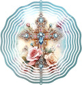 Cross Flower Wind Spinner, Metal Wind Spinners Outdoor/Indoor, God Cross Hanging Garden Decor for Outside, Stainless Wind Spinners for Yard and Garden 10 inch 3D (25.76X25 CM)