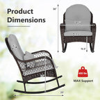 Tangkula Outdoor Wicker Rocking Chair, Patio Rattan Rocker with Seat Back Cushions & Waist Pillow, Sturdy Metal Frame, Mix Brown Outdoor Rocker for Balcony, Porch, Backyard