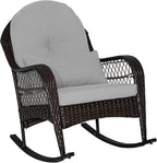 Tangkula Outdoor Wicker Rocking Chair, Patio Rattan Rocker with Seat Back Cushions & Waist Pillow, Sturdy Metal Frame, Mix Brown Outdoor Rocker for Balcony, Porch, Backyard