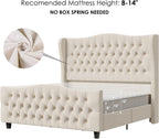 Keyluv Full Size 54.3" Tall Bed Frame with Wingback Headboard & Footboard