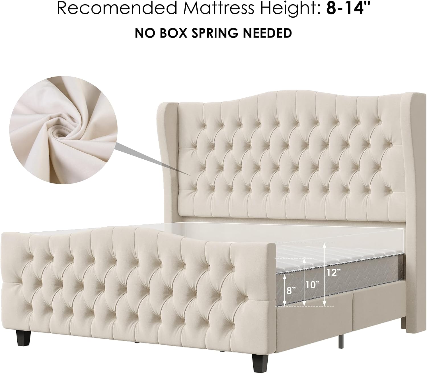 Keyluv Full Size 54.3" Tall Bed Frame with Wingback Headboard & Footboard