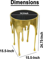 TUP THE URBAN PORT Capri Side End Table, 24.75 Inch Round Glass Top, Antique Gold Finish, Melting Drip Design Base, Modern Glam Accent Table for Living Room, Bedroom and Home Decor Display
