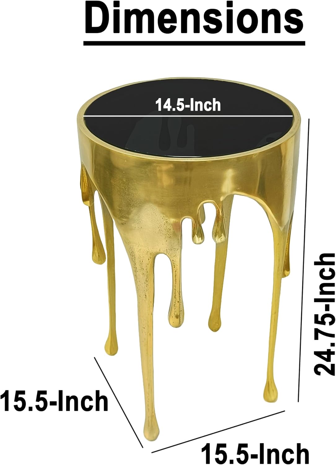 TUP THE URBAN PORT Capri Side End Table, 24.75 Inch Round Glass Top, Antique Gold Finish, Melting Drip Design Base, Modern Glam Accent Table for Living Room, Bedroom and Home Decor Display
