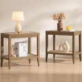 SICOTAS Rattan Living Room Side Table, 2 Pieces End Table with Storage