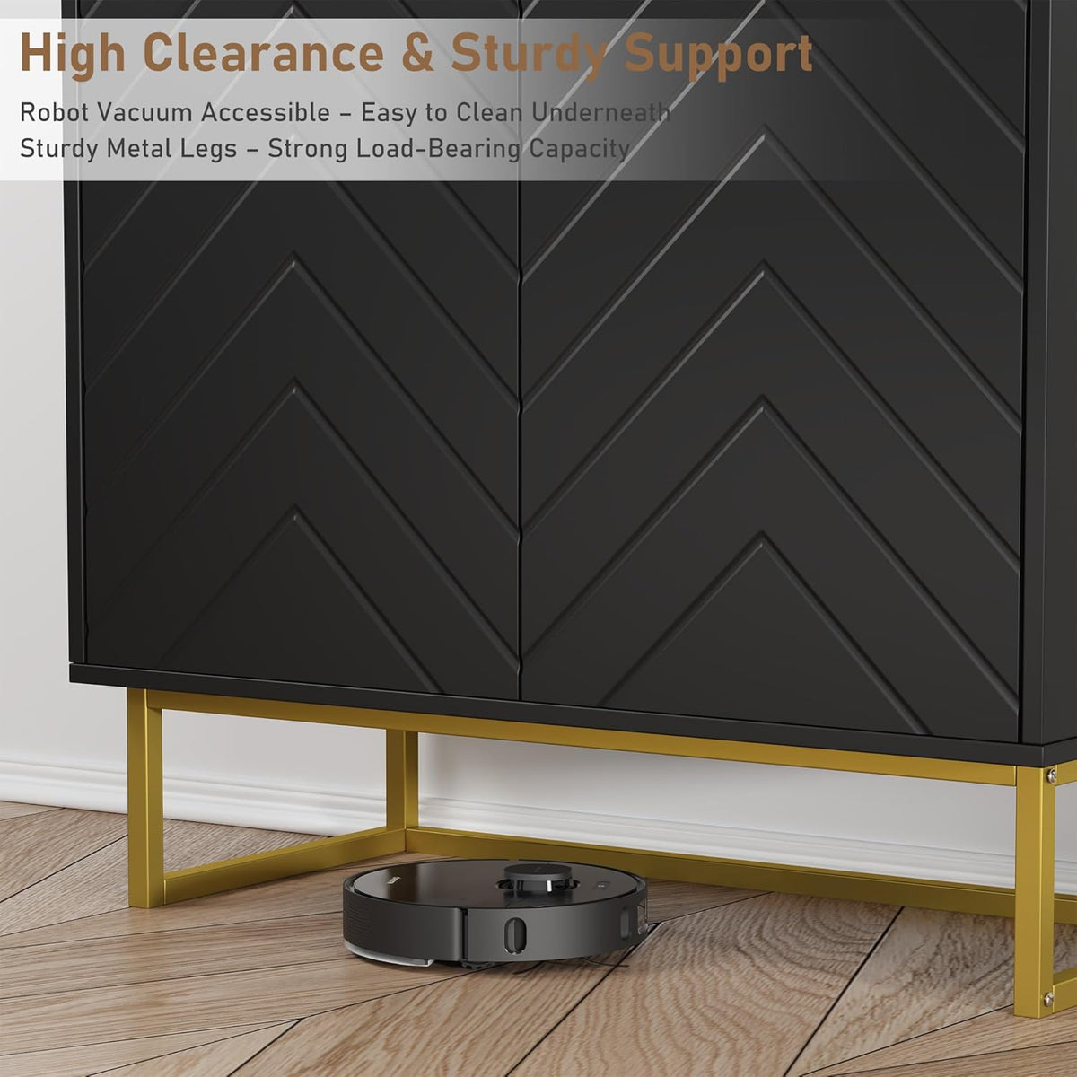 Garvee 31.5 in Modern Sideboard Buffet Cabinet with Storage, Wood Accent Storage Cabinet with Herringbone Doors & Shelf, Credenza Console Table for Dining Room Living Room Entryway, Black