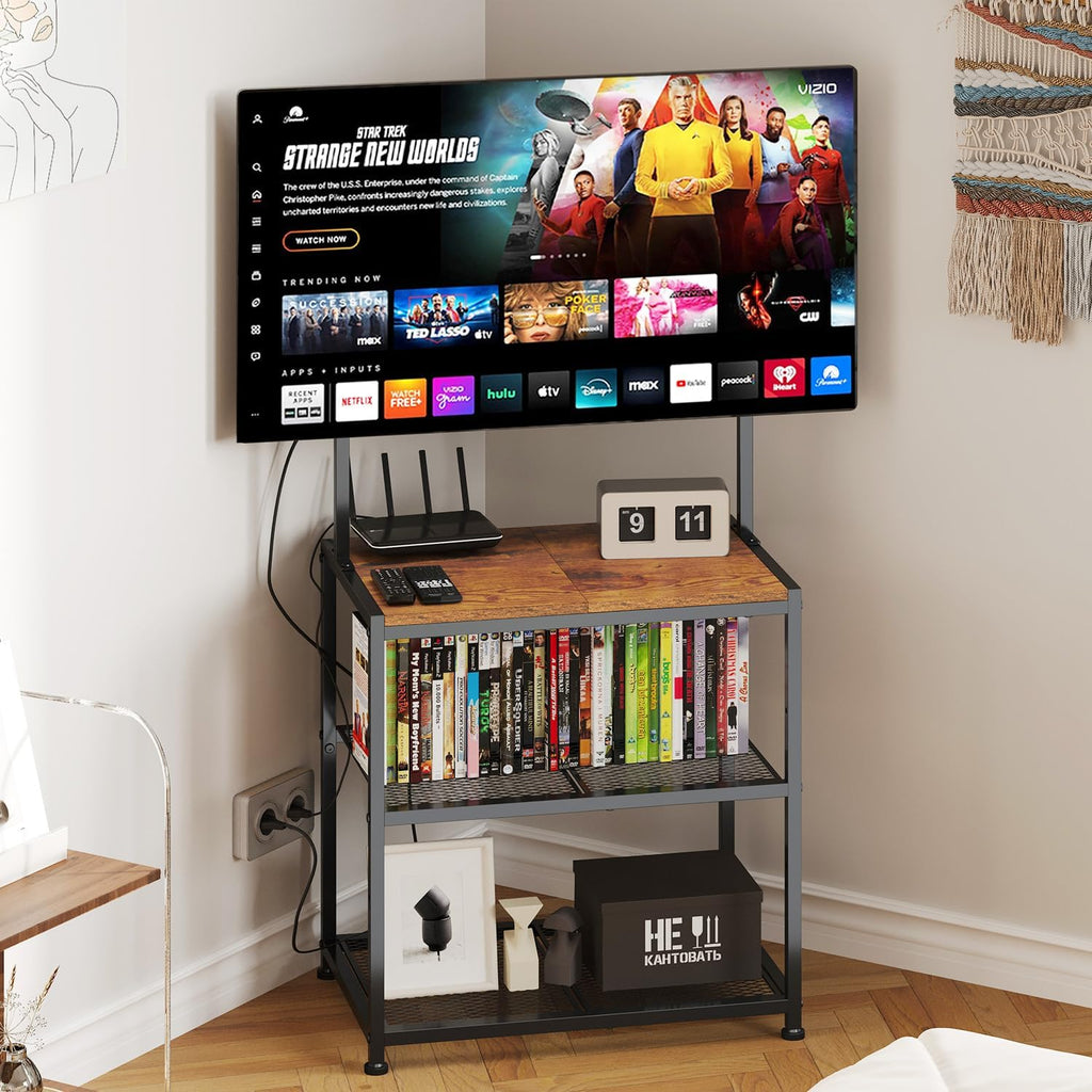 23 Inch to 50 Inch Floor Small Corner TV Stand with Storage Shelves for Living Room Bedroom, Universal Floor Television Stands with Mount, Rustic Brown Corner TV Table Desk Shelf for Small Space