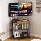 23 Inch to 50 Inch Floor Small Corner TV Stand with Storage Shelves for Living Room Bedroom, Universal Floor Television Stands with Mount, Rustic Brown Corner TV Table Desk Shelf for Small Space